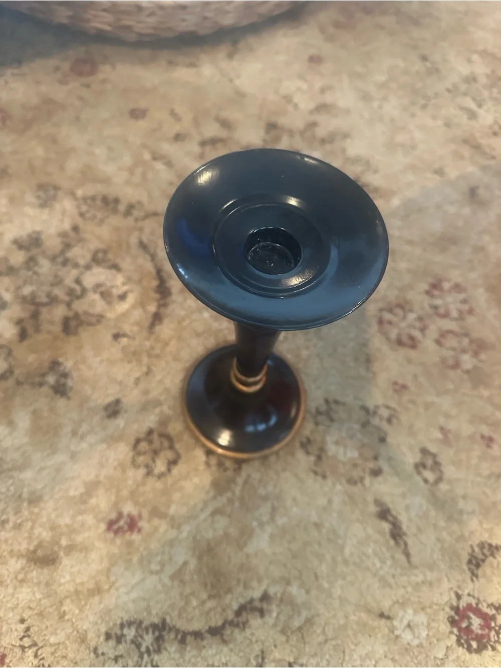 Dark Brown Wood-like resin Candlestick with Gold Accents - heavy